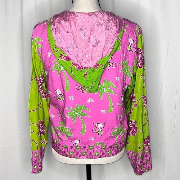 Tropical Pink and Lime Green Light Weight Zip Up Hoodie Jacket Size: S - Picture 4 of 6